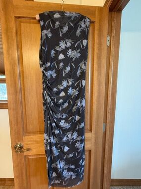 Open Edit Floral Ruched Maxi Dress in Black and Gray